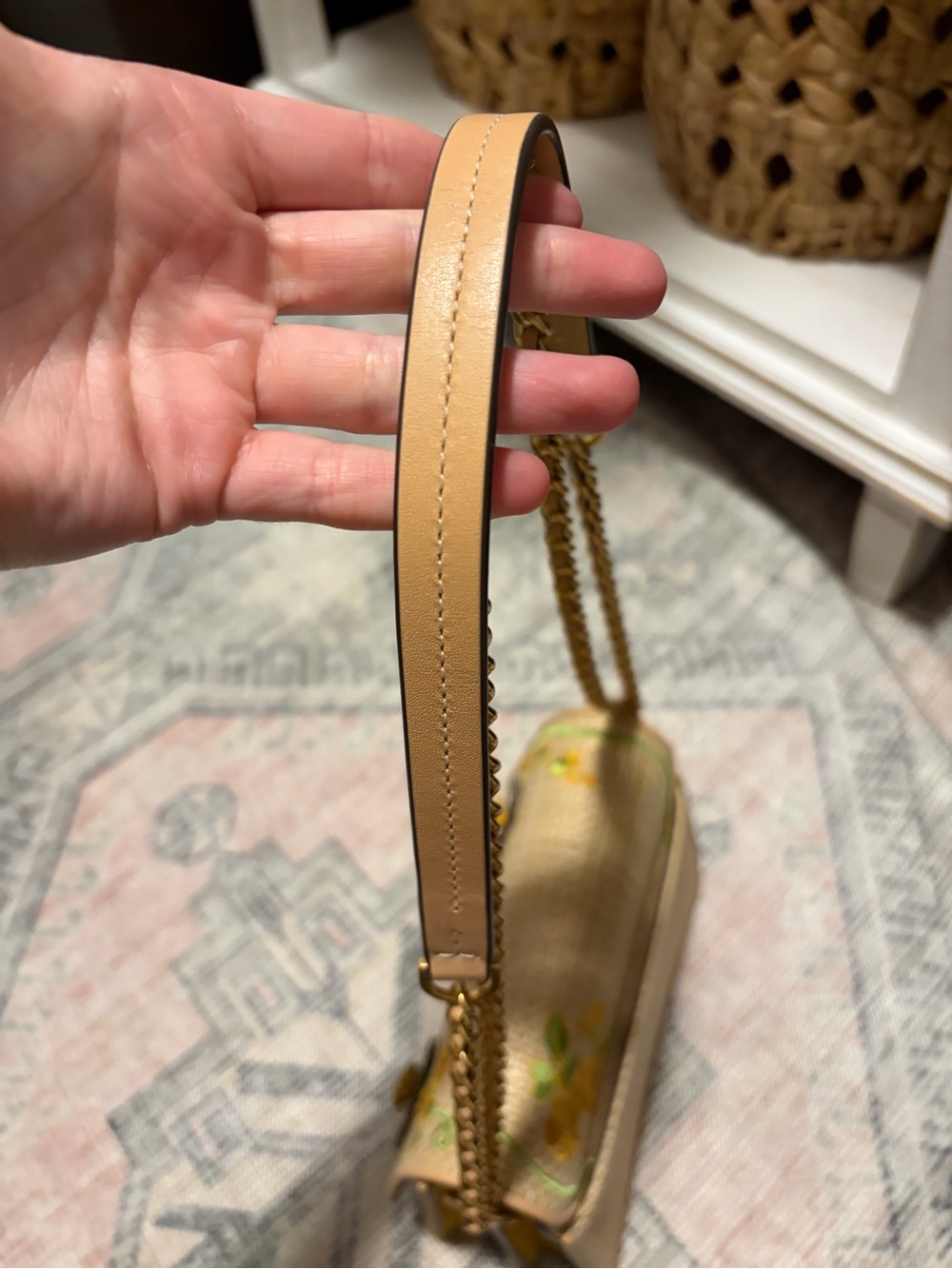 Tory Burch Embroidered Yellow Floral Woven Crossbody Bag - Picture 12 of 13